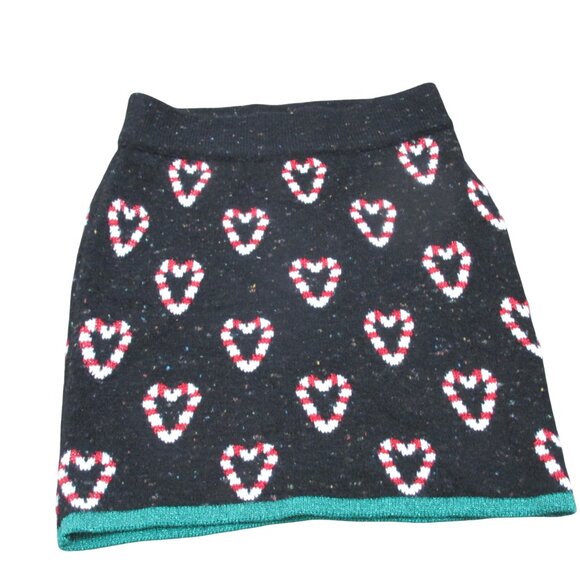 Celebrate Together Pull On Christmas Skirt Womens Small Black‎ Candy Cane Hearts - Picture 1 of 4